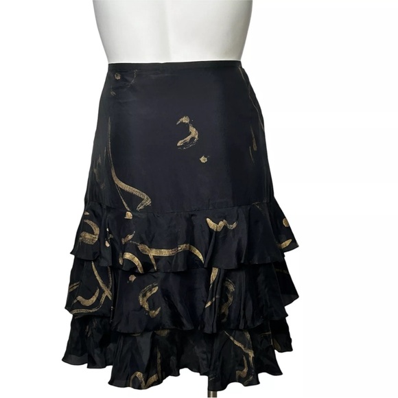 Ralph Lauren Silk Skirt Tiered Ruffle Women's 4 Black and Gold NWT - Picture 6 of 7